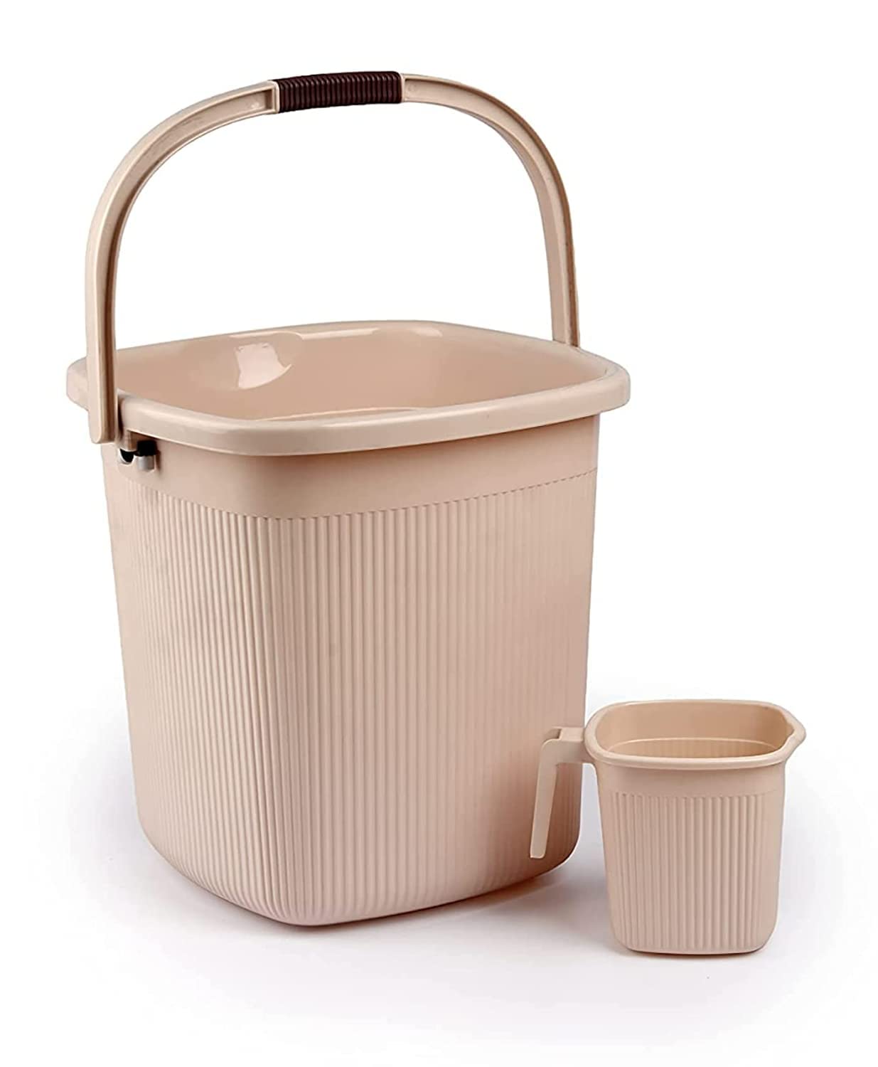 Nayasa Rimmy Plastic Bucket Set for Bathroom | Bucket and Mug (25 Liters & 1.5 Liters) | Bathroom Set of 2 | Bathroom Accessories Set | Bathroom Bucket Set | Ivory