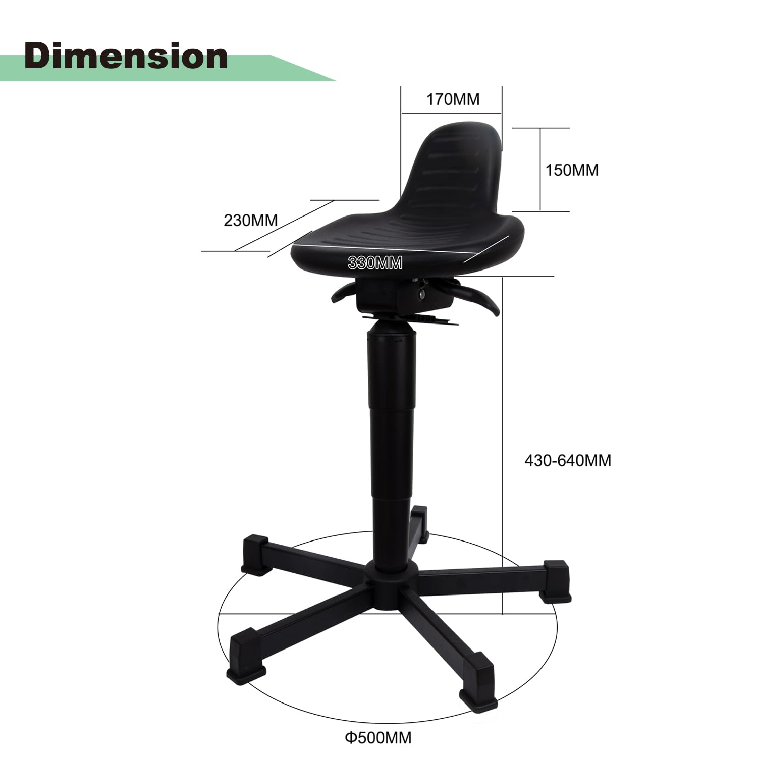 Stehhilfe ergonomisch, höhenverstellbarer Arbeitsstuhl 43-64 cm, Industrie Stehhocker mit PU-Sitzfläche, durchstichfest & leicht zu reinigen, für Büro, Labor & Produktion