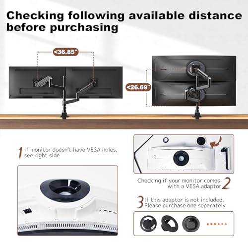 Image of Dual Monitor-Arm Heavy-Duty for 27-49-inch Screens - Premium Vertical Stacked Dual Monitor Arm Desk Mount for Ultrawide Screens up to 44lbs, Full Motion, VESA 75 /100 mm, Black