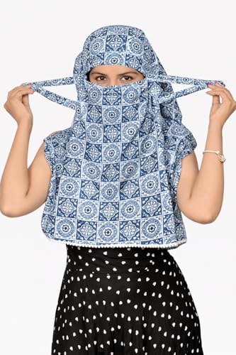 Image of Scarf Face Cover Mask Sun Protection Hair,Head, Neck, Nose Safety Head Wrap Scarf For Women Girls Daily Use Dupatta Hijab Double Layer Cotton Printed Kalamkari
