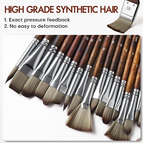 Fuumuui 25 Pcs Paint Brush Set, Fuumuui Acrylic Paint Brushes, Professional Artist Series With Wide Flat, Filbert, Fan, Dagger, Cat Tongue, Round, Angle, Rigger For Oil thumb #1