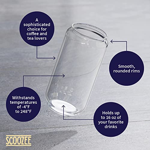 Scoozee Glass Cups With Glass Straws (Set Of 4, 16 Oz) - Drinking Glasses With Glass Straws - Glass Tumbler For Iced Coffee, Beer, Tea - Aesthetic Cute Coffee Bar Accessories #TOP6