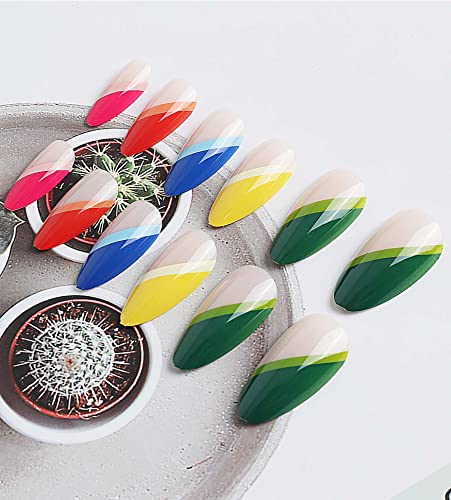 Vaveah Stiletto Press On Nails Medium, Acrylic Fake Nails Glue On Nails, False Nails With Glue For Women And Girls (Colorful Stiletto French) #TOP2