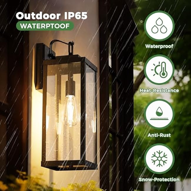 DORESshop Large Size Outdoor Wall Lights 16 Inch Matte Black Wall Mount