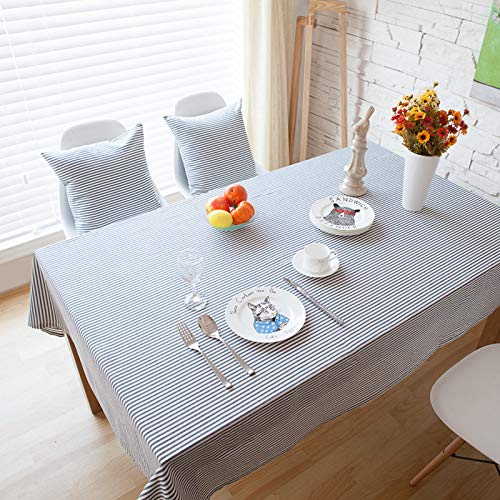 Nappe lin coton 140x220cm grise à rayures simples pour table rectangulaire - 4