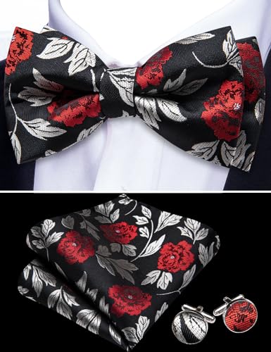 Image of YOHOWA Mens Bow Tie Set Paisley Coloful Pre-tied Bowties Adjustable with Handkerchief Cufflinks Wedding Prom Party