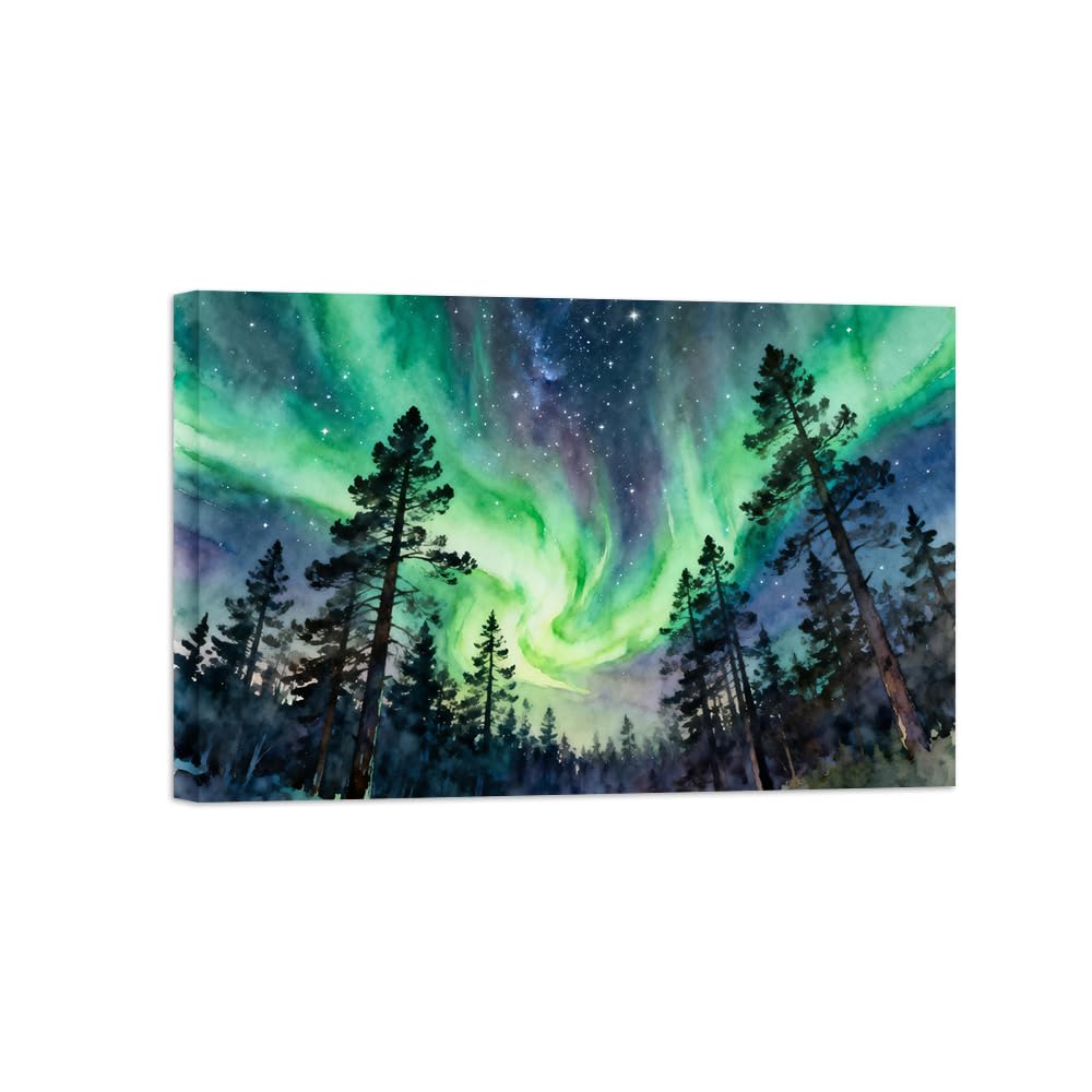 OZPWBVY Northern Lights Forest Landscape Canvas Prints Ready to Hang 70x105cm Wrapped Canvas