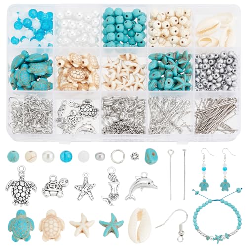Perles turquoises tortue océan PH PandaHall kit bijoux cadeau été