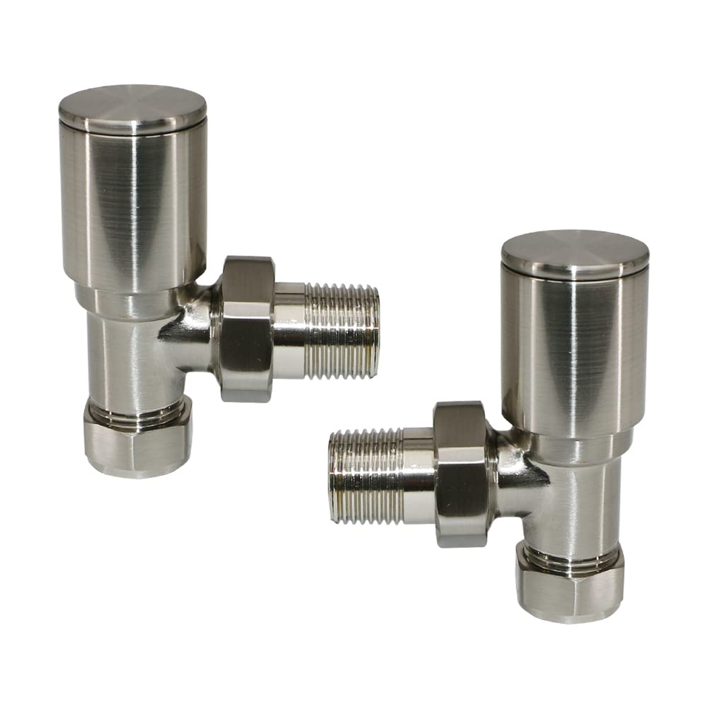 Nrg Angled - Satin Nickel-1 Manual Valves Angled Round Head Satin Nickel Towel Rail Designer Radiator Valves One Pair