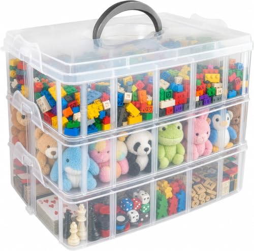 Image of Guyuyii 3-Tier Stackable Bead Organizer with Adjustable Dividers and Handle | Portable Storage Case for Craft, Sewing, Jewelry Making | Compatible with Beads, Embroidery Floss, Washi Tape, Lego Pieces