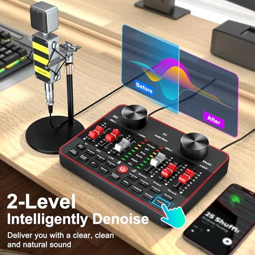 Image of neculogy Podcast Equipment Bundle, Audio Interface with Cardioid Designer BM800 Mic for Gamer and All-in-One DJ Mixer, Perfect for Live Streaming, Singing, YouTube, Gaming