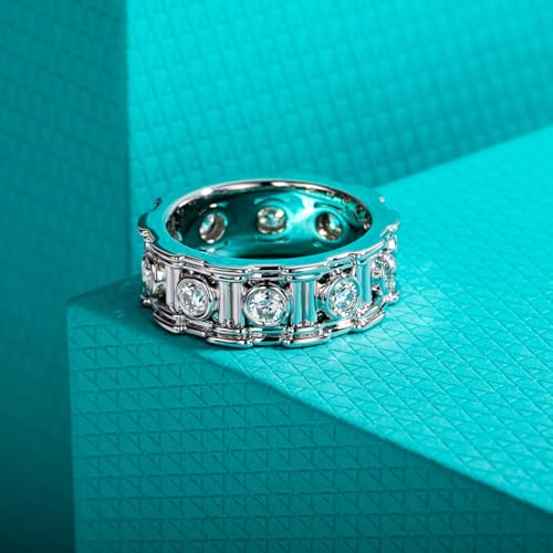 AnuClub Moissanite Wedding Ring Wedding Band D Color VVS1 925 Sterling Silver 2.5/3mm Roman Column Retro Eternity Promise Engagement Anniversary Band Ring for Men Women Couples with Certificate4