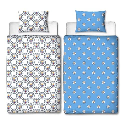 Character World Manchester City FC Parure de lit Simple réversible sans Housse de Couette et taie d'oreiller Lavable pour Voyage 10,5 tog