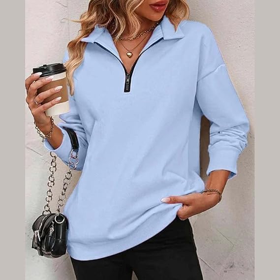 Womens Zip-Up Dropped Shoulder Sweatshirt, Quarter Zip Up Sweatshirt Women, Casual Outfits Pullover Sweatshirt (Flower Gray,S)4