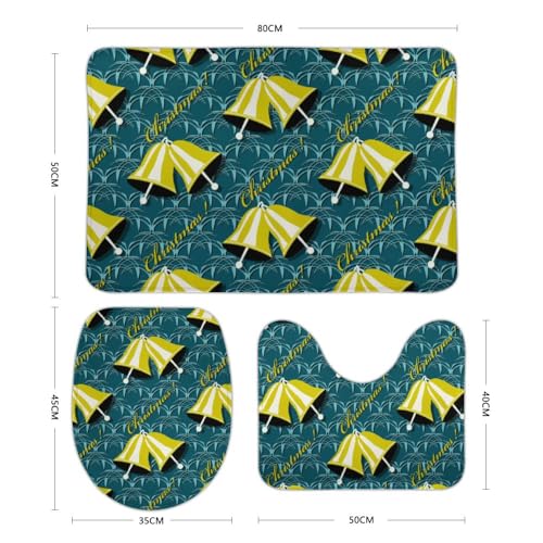 QAZPL Nuansexi Bathroom Rug Sets Christmas Bells Green Bath Toilet Rugs Set 3 Piece Anti Slip U-Shape Contour Toilet Mat Coral Velvet Absorbent Machine Washable Bathroom Toilet Decor