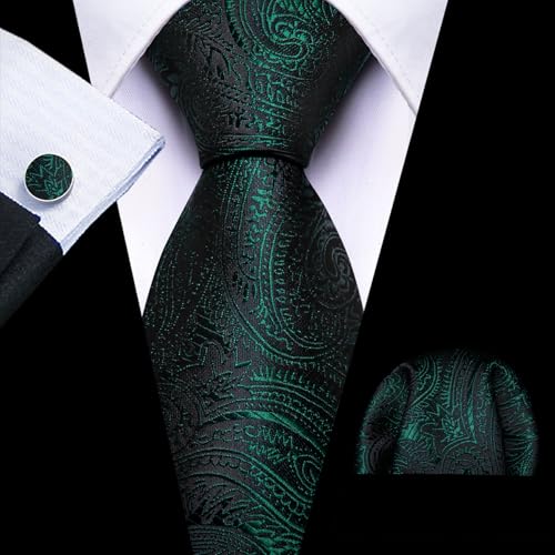 Image of Barry.Wang Men Ties Paisley Woven Silk Necktie Set with Pocket Suqare Cufflinks Formal