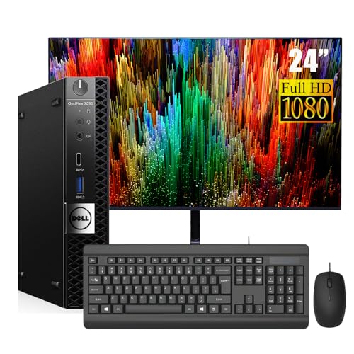 Dell Optiplex 7050 Mini-Desktop-PC mit 24-Zoll-Monitor, Intel Core i7-6700, 8 GB RAM, 512 GB SSD, Teclado Estadounidense, WiFi, Bluetooth, Windows 11 Pro (Reacondicionado)