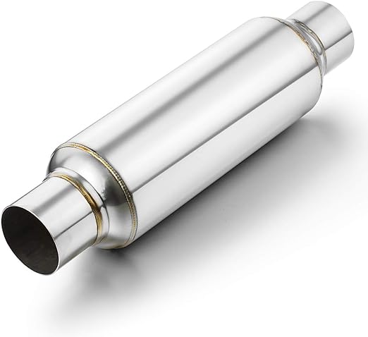 2.5" Inlet Resonator, A-KARCK Stainless Steel Polished 2.5" Inlet 2.5" Outlet 16" Overall Length Exhaust Resonator Muffler Straight Through Design