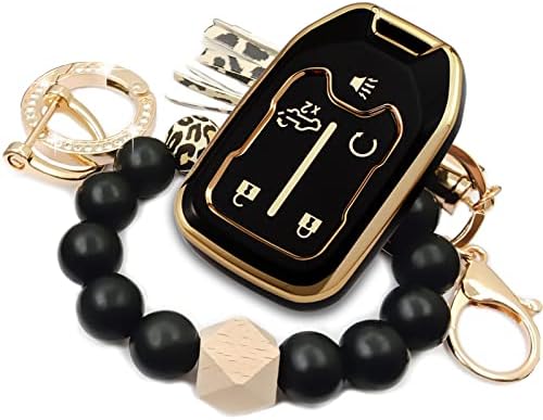 RFSRZ Soft TPU Key Fob Case for 2017-2022 GMC Acadia Terrain Yukon Chevrolet Suburban Tahoe with Key Chain Bracelets Key Holder (Black)