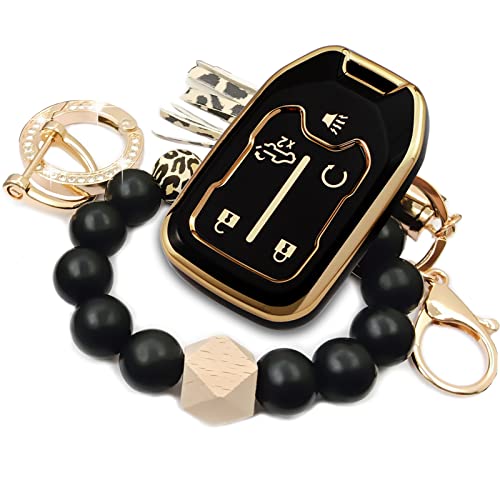 Rfsrz Soft Tpu Key Fob Case For 2017-2022 Gmc Acadia Terrain Yukon Chevrolet Suburban Tahoe With Key Chain Bracelets Key Holder (Black) #TOP2