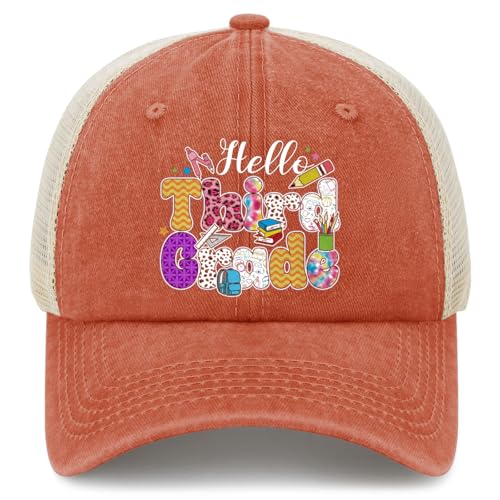 Hello Third Grade Back to School 3rd Grade Bow Girl Boy Trucker Hats Outdoor