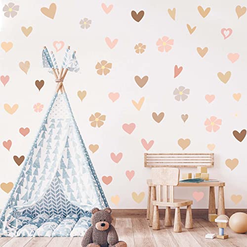Hataru Colorful Flowers Wall Decals,Pastel Hearts Wall Art Stickers Bedroom Decor Peel And Stick,Pink Floral Wall Decal Girls Decor,Multicolor Daisy Wall Decal For Kids Room Nursery Living Room Decor #TOP3