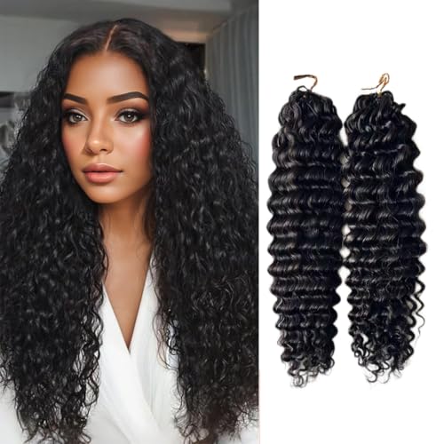Curly Human Crochet Hair Water Wave Human Hair Crochet Braids Knotless Pre-Separated Water Curl Human Hair Lightweight Reusable Feather Crochet Hair Natural Color 20 Inch 120g