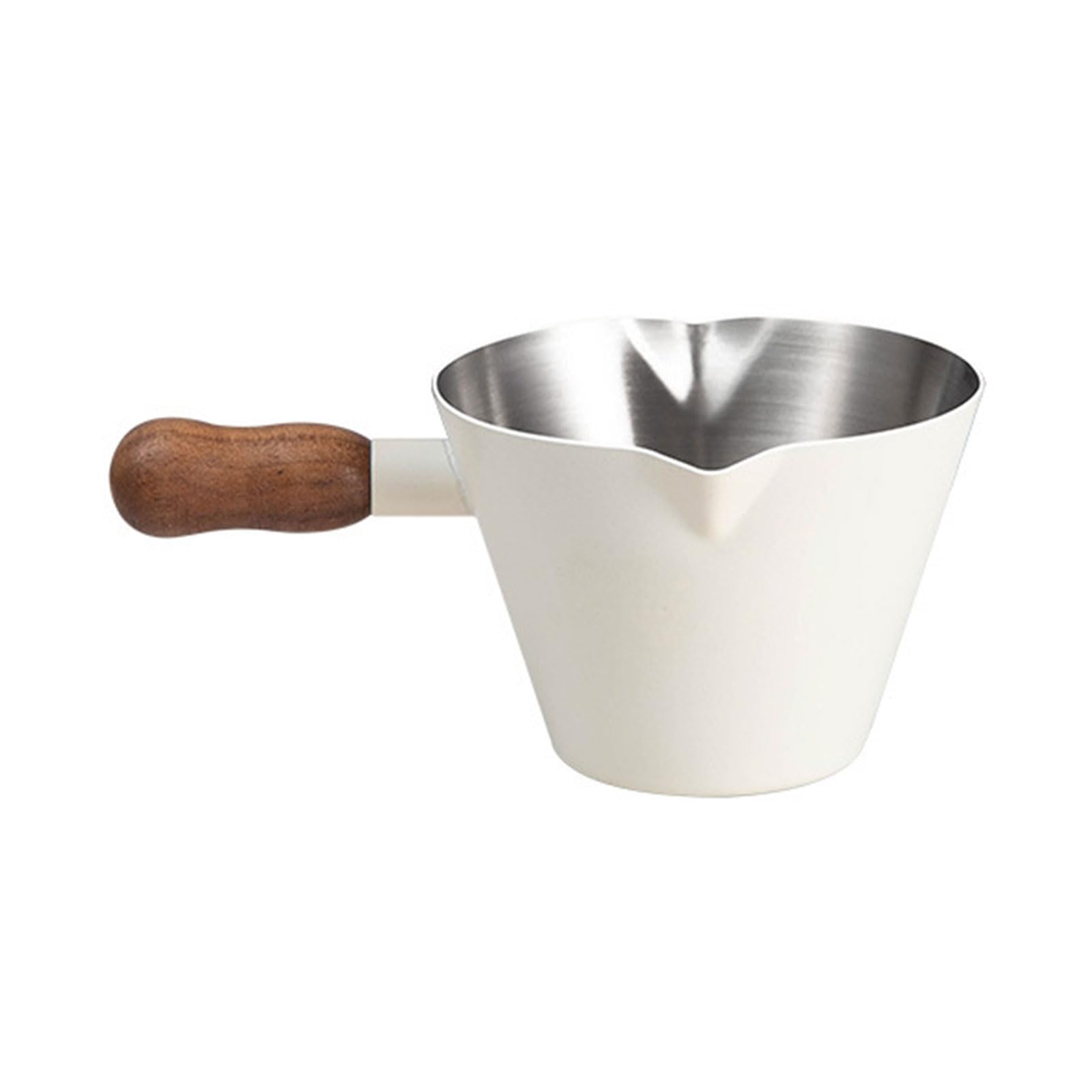 Qusinfc 100ML Double Spout Metal Espresso Measuring Cup with Wood Handle and Scale Milk Frothing Pitcher for Coffee Latte Art Rustless Coffee Cup