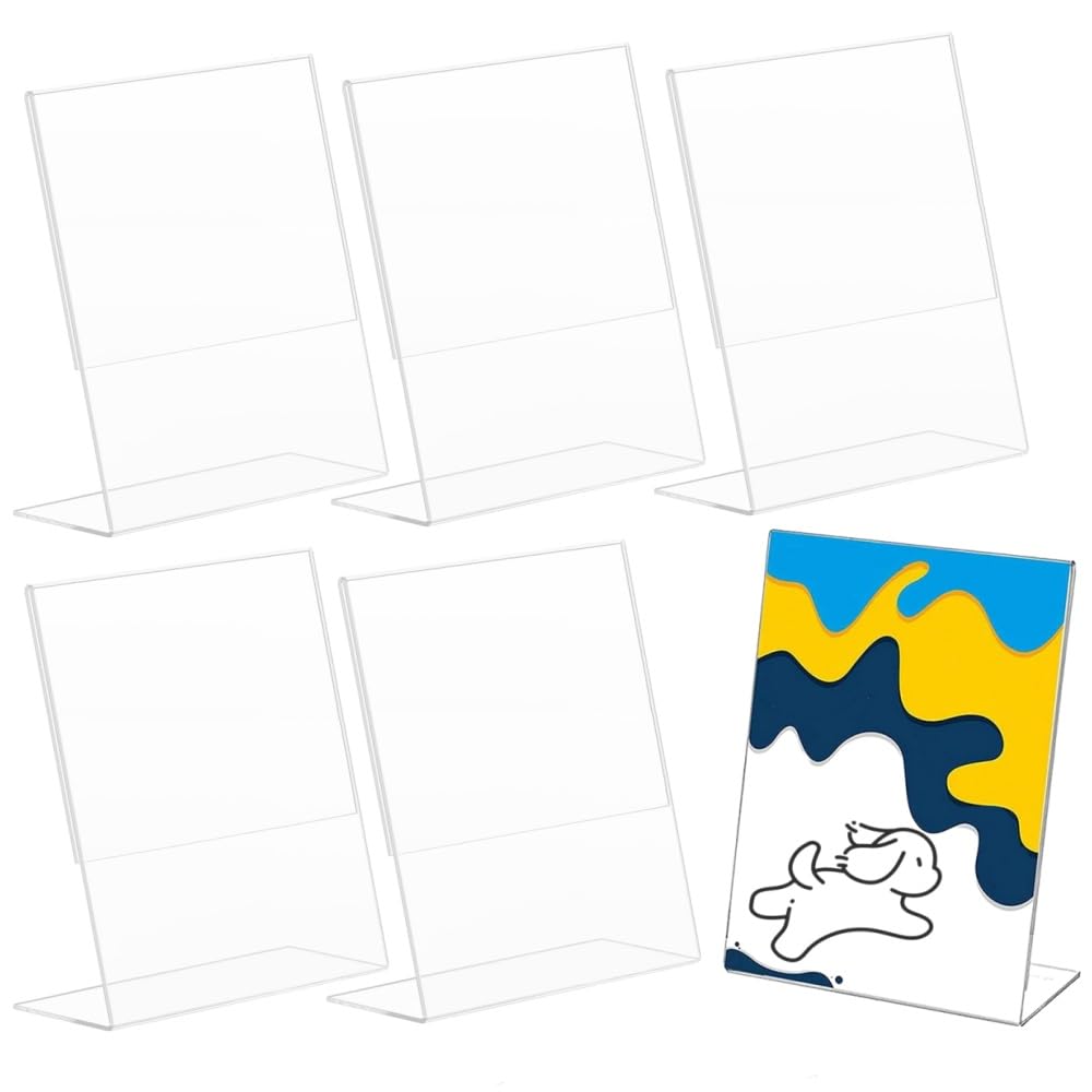 6 Pezzi Espositore da Tavolo in Plastica Trasparente A5,Espositore,Espositore Plexiglass Supporto per Poster in Acrilico per Poster,Espositore da Tavolo,Portalistino,Porta Prezzi