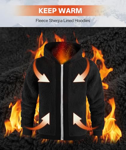 Image of V VALANCH Men Hoodies Zip Up Sherpa Lined Sweatshirts Heavyweight Thick Warm Fleece Winter Jacket