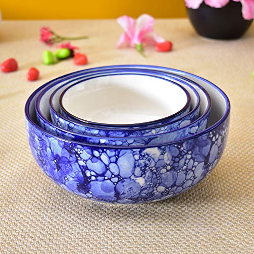 Image of Ceramic Mixing Bowl Set - 4 Pieces (1000ml, 750ml, 500ml, 300ml), Blue Luster - Durable, Microwave & Dishwasher Safe - Ideal for Mixing, Serving & Storage