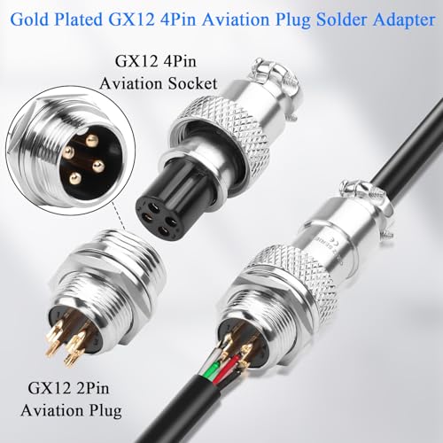 Conector aviación GX12 4 polos chapado en oro, pack x2 miniatura 2