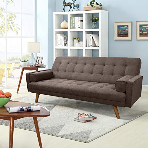 Yeshomy, Upholstered Modern Convertible Couch Sofa With Soft Pillow, Comfortable Futon Sofa Bed Suitable For Bedroom, Apartment, Dormitory Retro Style, Brown #TOP1