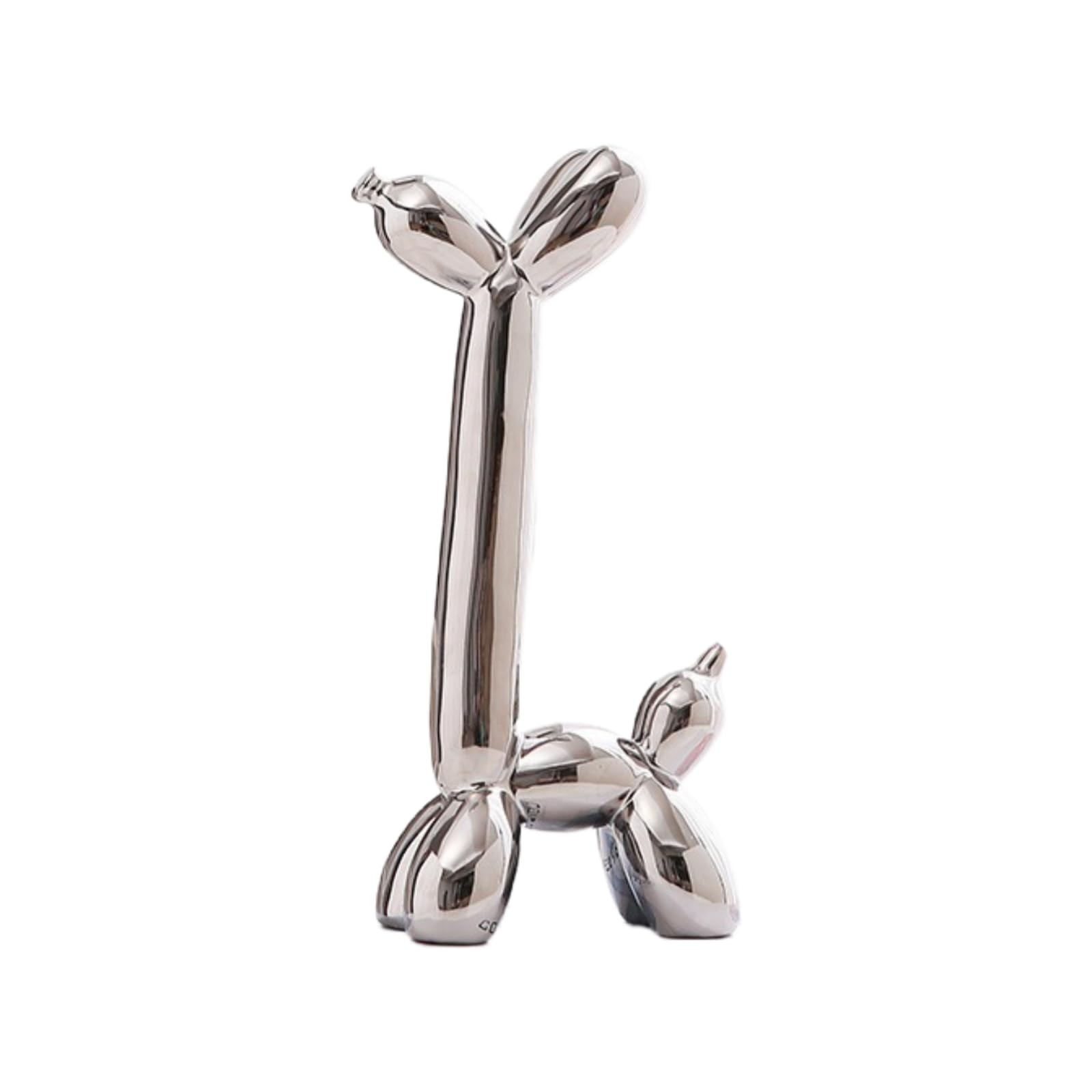 YOYUMI Electroplated Ceramic Balloon Dog Sculpture Ornament Long neck dog shiny Statue for Living Room Bedroom and Office Decor 23 * 12 * 6cm Silvery