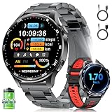 Reloj Inteligente Hombre, LIamadas Bluetooth, 1,7'Grande Smartwatch Hombre con Linterna LED/800 mAh/IP68, 100+ Modos Deportivos, Monitor de Frecuencia Cardíaca y Sueño, Android e iOS, Negro Rojo