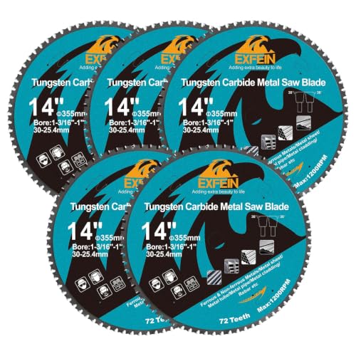 14 Inch 72T Metal Circular Saw Blade - 5-Pack EXFEIN Tungsten Carbide Tipped Saw Blade Arbor 1-3/16" for Metal Sheet or Pipe, Angle Iron, Rebar, Ferrous Metals, Non-Ferrous Metals