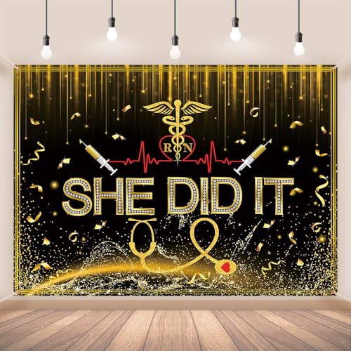 AIBIIN RN Nurses Graduation Backdrop She Did It Congratulations Graduates