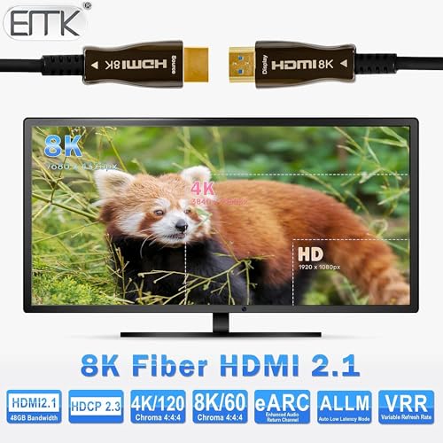 Image of EMK 8K 15 Meter HDMI 2.1 Fiber Optical Cable,10K Ultra High Speed HDMI Gen2 48Gbps 4K,120Hz 8K,120Hz 10K,120Hz,eARC Dolby Vision Atmos HDR10 RTX 3080 /3090 PS5 Xbox Sony LG C9 /B9,