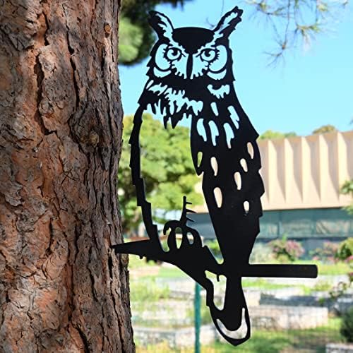 renovatio Metal Owl Decor - Metal Birds Yard Decor - Metal Bird Tree Stake & Owl Collectibles - Bird Silhouette - Metal Birds for Trees - Owl Gifts for Owl Lovers - Metal Yard Art Outdoor and Garden
