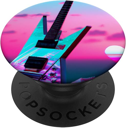 Vaporwave Guitar Synthwave Sunset E-Guitar Guitarist PopSockets Swappable PopGrip