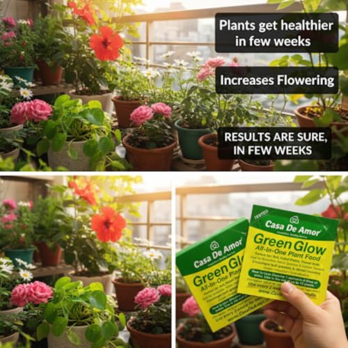 Image of Casa De Amor Green Glow- All In One Plant Food | Complete Nutrition with NPK & Micronutrients | For All Indoor, Outdoor, Balcony Plants | 10 Sachets (200g) | Fast Growth & Flowering