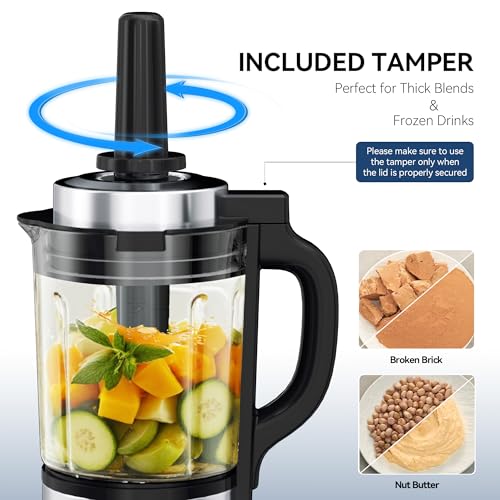Glass Blenders for Kitchen with Tamper, Blender for Smoothies, Professional Blenders 1500W Motor, 9 Adjustable Speeds, 14 Preset Programs, High-Speed Heating Blender for Nut Milk, Soups, Sauces & More image 6
