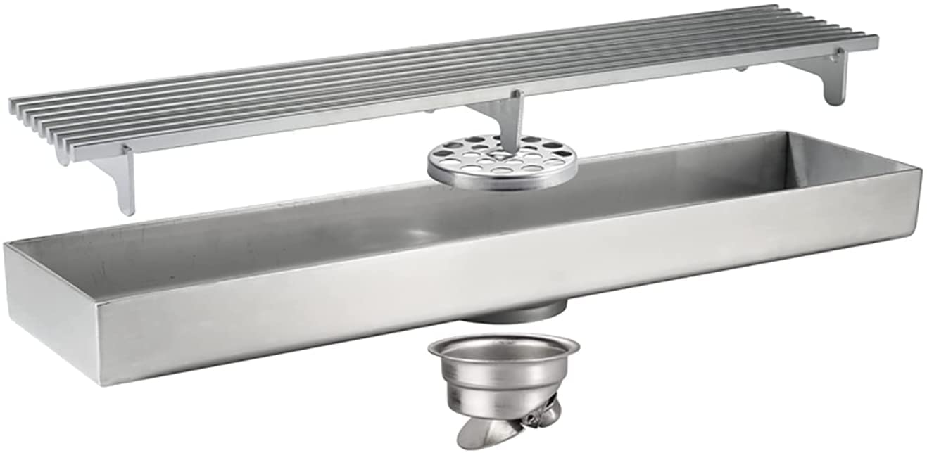 GLJTUO Linear Floor Shower Drain Linear Shower Drain, Brushed Floor Drain with Removable Pattern Grate, Shower Floor Drain with Hair Strainer Steel Shower Drain for Bathroom,30 Cm