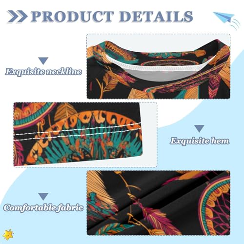 Boys Short Sleeve T-Shirts Dream Catcher Ethnic Wolf Rashguard Kids Swim Shirts Sun UPF 50+3