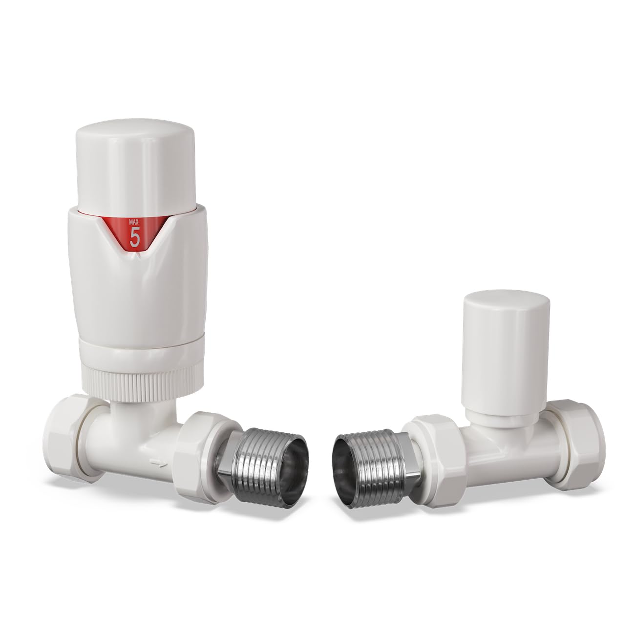 UK Radiators Thermostatic Radiator Valve (TRV), 15mm Straight Lockshield, Glossy White Colour