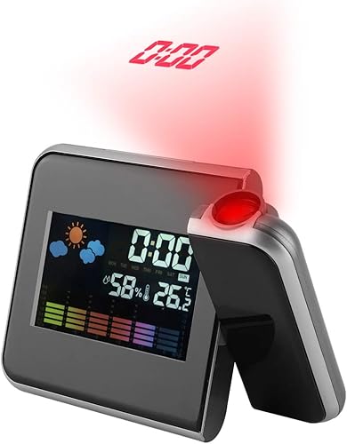 Miniatura 6 de Reloj despertador de proyección, USB digital LED despertador pronóstico del tiempocalendariohumedad Proyector giratorio de 180  para el hogar (negro)