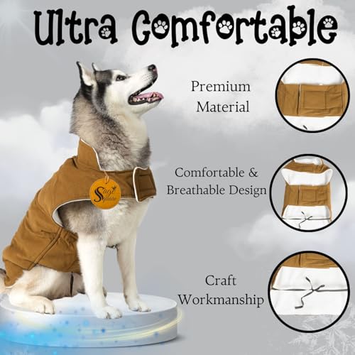 Image of Sage Square Winter Coloured Dog Coat - All-Weather Protection, Windproof, Waterproof Cozy Fleece Lining, Adjustable Straps, Durable Construction, Stylish, Comfortable, Jacket (Tan, XXX-Large)