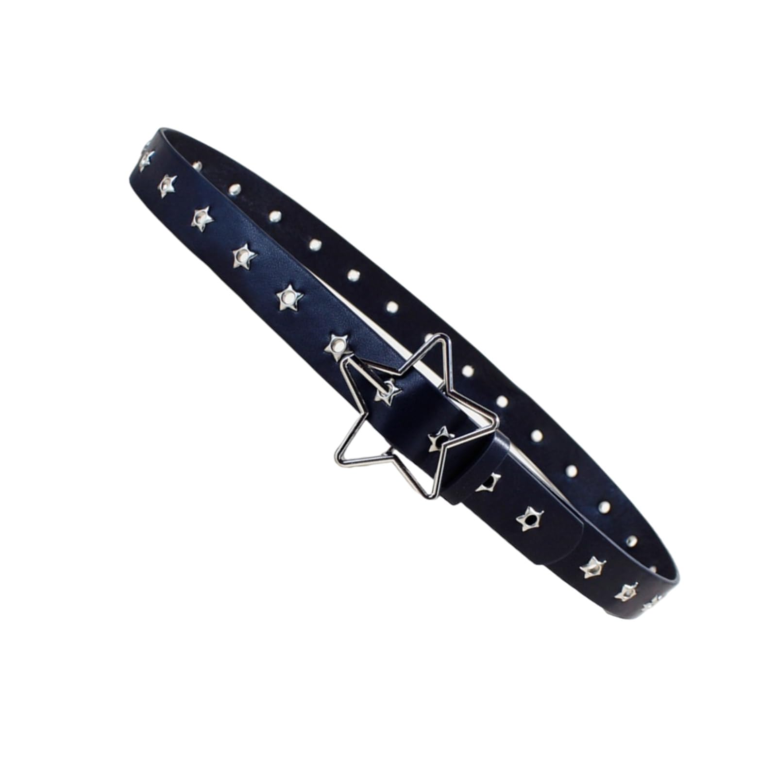 Thewasc Unisex Black Grommet Waist Belt Punk Star Buckle Skinny Chain Versatile Grunge Buckle Modern Waistband Waist Chain Studded Belt