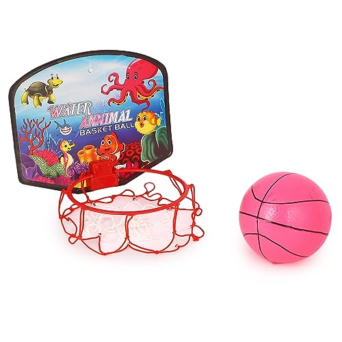 Image of 'Basket Board Ball with Ball | Hanging Board with Ring Net, Good for Kids Boys Girls Indoor and Outdoor- Deflated Ball -【Colors and Design As Per Stock】 Multicolor (Water Animal Theme)