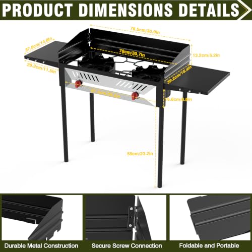 Image of BESTFIRE 150000 BTU Dual Burner Camping Stove Portable Propane Wind Guard | Comes With Carrying Bag, Gloves & Gas Hose, Perfect For Camping, Backyard Bbq, Tailgating And Outdoor Picnic Cooking